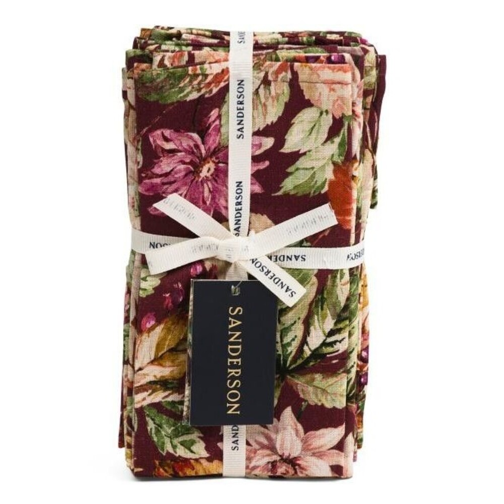 Sanderson Fabric Napkins Dahlia Rosehip Floral Flowers Cotton 20x20" Set of 8